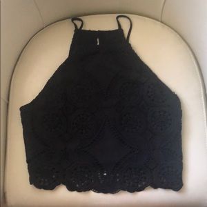 high neck lace crop.